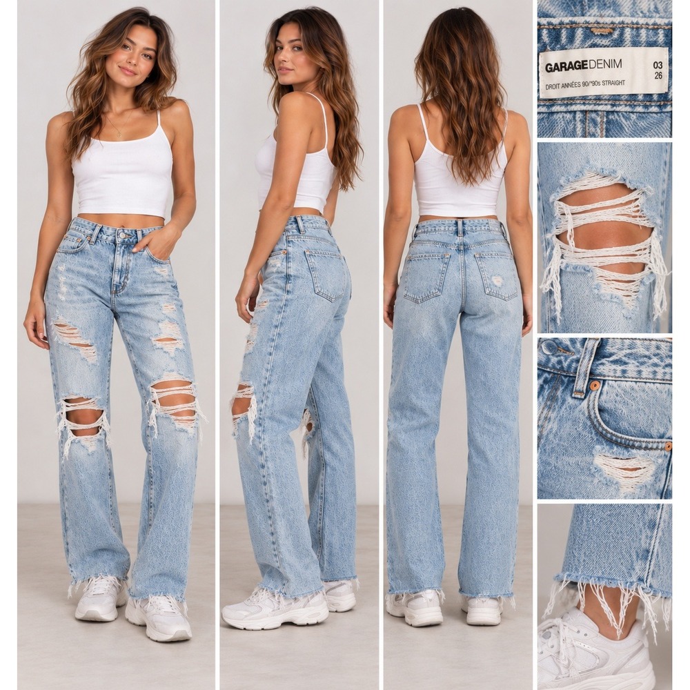 Garage Denim 90s Straight Jeans Womens 26 Blue Vintage Y2K Distressed High Rise